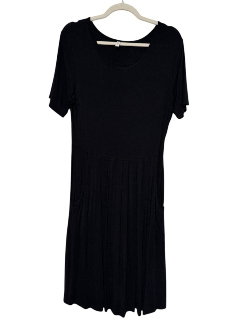 Long Modest Black Jersey Knit Midi Dress T-Shirt Size L Stretch Summer Comfy